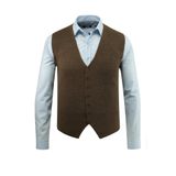 Çizgi Triko Erkek Düğmeli Spor / Regular Triko Örme Kolsuz Vizon Yelek - 4241LS