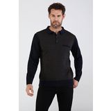 Çizgi Triko Erkek Polo Yaka Çelik Örgü Triko Kazak 4610F Lacivert