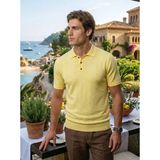 Çizgi Triko Erkek Polo Yaka Düğmeli Desenli Kısa Kollu Sarı Tişört Klasik Kalıp - 5316 - Limon - XL