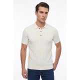Çizgi Triko Erkek Polo Yaka Düğmeli Kısa Kollu Tişört Klasik Kalıp BGL-ST05545 - Beyaz - XL