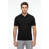Çizgi Triko Erkek Polo Yaka Düğmeli Kısa Kollu Tişört Klasik Kalıp BGL-ST05545 - Siyah - XL