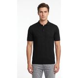 Çizgi Triko Erkek Polo Yaka Düğmeli Kısa Kollu Tişört Klasik Kalıp BGL-ST05547 - Siyah - 2XL