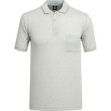 Çizgi Triko Erkek Polo Yaka Kısa Kollu Düğmeli Cepli Açık Gri Tişört Klasik Kalıp - 5301 - 2XL