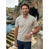 Çizgi Triko Erkek Polo Yaka Kısa Kollu Düğmeli Cepli Bej Tişört Klasik Kalıp - 5301 - 2XL