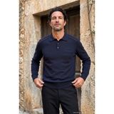 Çizgi Triko Erkek Polo Yaka Lacivert Kazak Omuz Çizgi Detaylı Çelik Örgü Klasik Kalıp - 5242F - 2XL