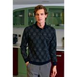 Çizgi Triko Erkek Polo Yaka Lacivert Sweat Desenli Cepli Klasik Kalıp - 5231F