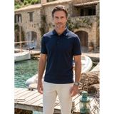 Çizgi Triko Erkek Polo Yaka Mısır Pamuğu Kısa Kollu Düğmeli Kagi Lacivert Tişört - 5312 Bat - 4XL
