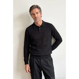 Çizgi Triko Erkek Polo Yaka Siyah Kazak Omuz Çizgi Detaylı Çelik Örgü Klasik Kalıp - 5242F - 2XL
