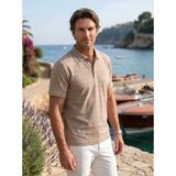 Çizgi Triko Erkek Polo Yaka Tişört - 5105 - Bej - 2XL