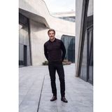 Çizgi Triko Erkek Polo Yaka Triko Kazak Desenli Kol ve Bel Lastikli Çelik Örgü Klasik Kalıp - 5002F - Siyah - 2XL
