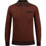 Çizgi Triko Erkek Polo Yaka Triko Kazak Desenli Kol ve Bel Lastikli Çelik Örgü Klasik Kalıp - 5005FA - Kiremit - 2XL