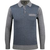 Çizgi Triko Erkek Polo Yaka Triko Kazak Desenli Kol ve Bel Lastikli Çelik Örgü Klasik Kalıp - 5006F - Gri - 2XL