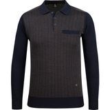 Çizgi Triko Erkek Polo Yaka Triko Kazak Desenli Kol ve Bel Lastikli Çelik Örgü Klasik Kalıp - 5007FA - Lacivert - 2XL