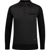 Çizgi Triko Erkek Polo Yaka Triko Kazak Desenli Kol ve Bel Lastikli Çelik Örgü Klasik Kalıp - 5007FA - Siyah - 3XL