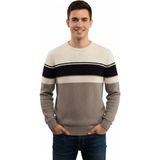 Çizgi Triko Erkek Sıfır Yaka Kazak Petek Örgü Klasik Kalıp 5244C BGL-ST04861 - Vizon - 2XL