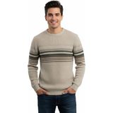 Çizgi Triko Erkek Sıfır Yaka Kazak Selanik Örgü Klasik Kalıp 5245C BGL-ST04860 - Taş - 2XL