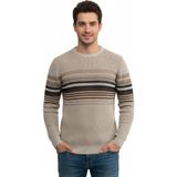 Çizgi Triko Erkek Sıfır Yaka Kazak Selanik Örgü Klasik Kalıp 5245C BGL-ST04860 - Vizon - 2XL