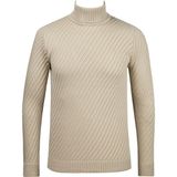 Çizgi Triko Erkek Tam Balıkçı Triko Kazak Desenli Kol ve Bel Lastikli Çelik Örgü Regular Kalıp - 5024E - Taş - 2XL
