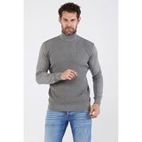 Çizgi Triko Erkek Tam Balıkçı Yaka Pamuklu Triko Kazak 4669E Gri - 2XL