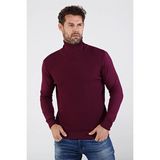 Çizgi Triko Erkek Tam Balıkçı Yaka Pamuklu Triko Kazak 4669E Mürdüm - 2XL