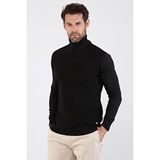 Çizgi Triko Erkek Tam Balıkçı Yaka Pamuklu Triko Kazak 4669E Siyah - 2XL