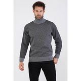 Çizgi Triko Erkek Tam Balıkçı Yaka Triko Kazak 4604E Gri - XL