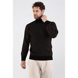 Çizgi Triko Erkek Tam Balıkçı Yaka Triko Kazak 4604E Siyah - 2XL