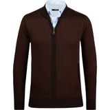 Çizgi Triko Erkek Triko Ceket Fermuarlı Cep Detaylı Desenli Kol Ve Bel Lastikli Çelik Örgü - 5004K - Kahverengi - 2XL