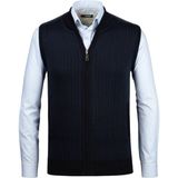 Çizgi Triko Erkek Triko Yelek Fermuarlı Cepli Çelik Örgü Triko Klasik Kalıp - 5004J - Lacivert - XL