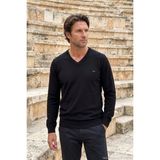 Çizgi Triko Erkek V Yaka Siyah Kazak Selanik Örgü Düz Renk Klasik Kalıp - 5550D - 2XL