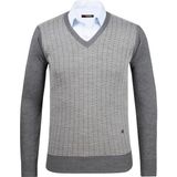 Çizgi Triko Erkek V Yaka Triko Kazak Desenli Kol ve Bel Lastikli Çelik Örgü Klasik Kalıp - 5007D - Gri - 2XL