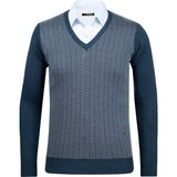 Çizgi Triko Erkek V Yaka Triko Kazak Desenli Kol ve Bel Lastikli Çelik Örgü Klasik Kalıp - 5007D - Petrol - 2XL