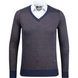 Çizgi Triko Erkek V Yaka Triko Kazak Desenli Kol ve Bel Lastikli Çelik Örgü Klasik Kalıp - 5015D - Lacivert - 2XL