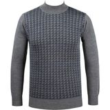 Çizgi Triko Erkek Yarım Balıkçı Yaka Triko Kazak Desenli Çelik Örgü Klasik Kalıp - 5002B - Gri - 2XL
