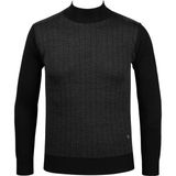 Çizgi Triko Erkek Yarım Balıkçı Yaka Triko Kazak Desenli Kol ve Bel Lastikli Çelik Örgü Klasik Kalıp - 5007B - Siyah - 2XL