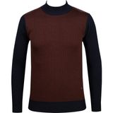 Çizgi Triko Erkek Yarım Balıkçı Yaka Triko Kazak Desenli Kol ve Bel Lastikli Çelik Örgü Klasik Kalıp - 5014B - Lacivert - XL
