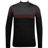 Çizgi Triko Erkek Yarım Balıkçı Yaka Triko Kazak Desenli Kol ve Bel Lastikli Çelik Örgü Regular Kalıp - 5009B - Siyah - 2XL