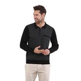 Çizgi Triko Polo Yaka Çelik Örgü Triko Kazak, M, 8042520234605F, Siyah, Erkek