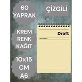 Çizgili 10X15 cm A6 Üstten Açılır Not Defteri Krem Renk Kağıt 60 Yaprak