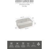 Çizgili 5 Bölmeli Beslenme Kutusu Çatal Kaşıklı Şeffaf Kapaklı Sızdırmaz Lunch Box Okul Ofis (1 Adet) - Mavi