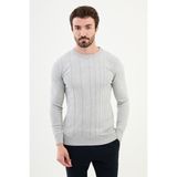 Çizgili Açık Gri Slim Fit Bisiklet Yaka Erkek Triko Kazak