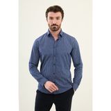 Çizgili Açık Lacivert Slim Fit Pamuk Erkek Gömlek