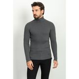 Çizgili Antrasit Rengi Slim Fit Tam Balıkçı Yaka Erkek Kazak