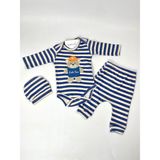 Çizgili Ayı Nakışlı Bebek Takımı - Mavi - 3 - 6 Ay
