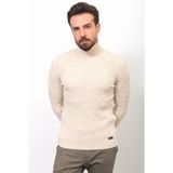 Çizgili Bej Rengi Slim Fit Yarım Balıkçı Yaka Yün Erkek Kazak