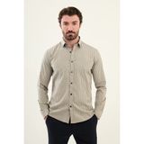 Çizgili Bej Slim Fit Pamuk Erkek Gömlek - 2XL