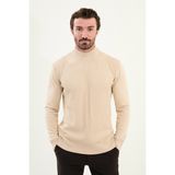 Çizgili Bej Slim Fit Yarım Balıkçı Yaka Erkek Triko Kazak - 2XL