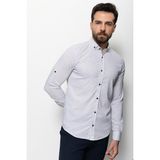 Çizgili Beyaz Renk Slim Fit Keten Erkek Gömlek