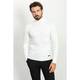 Çizgili Beyaz Renk Slim Fit Tam Balıkçı Yaka Erkek Kazak - Ekru
