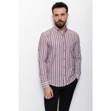 Cizgili Bordo Renk Slim Fit Erkek Gömlek - Bordo - Ekru